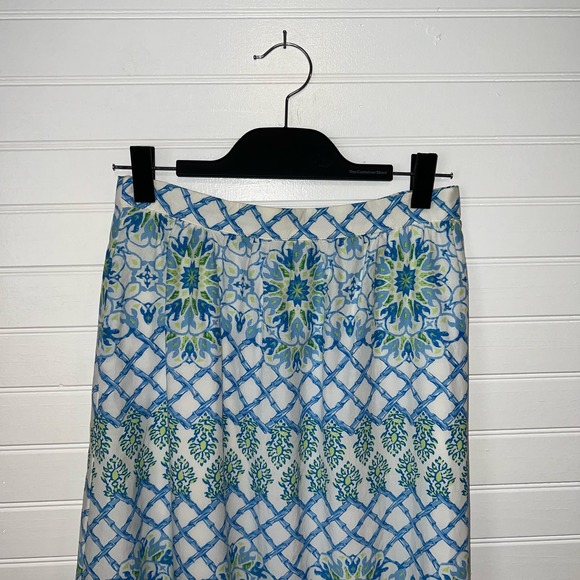 J McLaughlin Size Small Bohemian Modern Preppy Nautical SILK Artsy Maxi Skirt - Picture 2 of 9